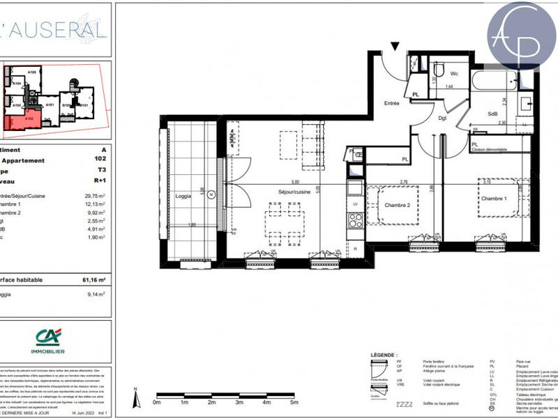 Appartement - 61 m² - 3 pièces