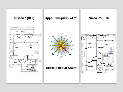 Appartement - 74 m² - 3 pièces
