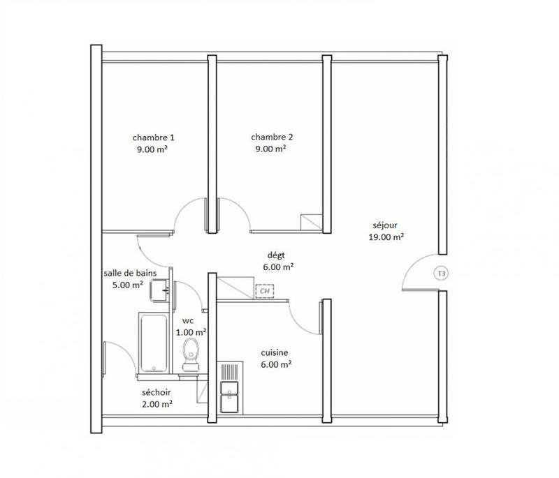 Appartement - 57 m² - 3 pièces