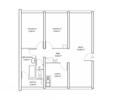 Appartement - 57 m² - 3 pièces