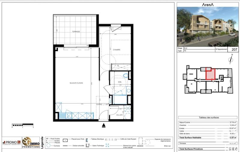 Appartement - 52 m² - 2 pièces