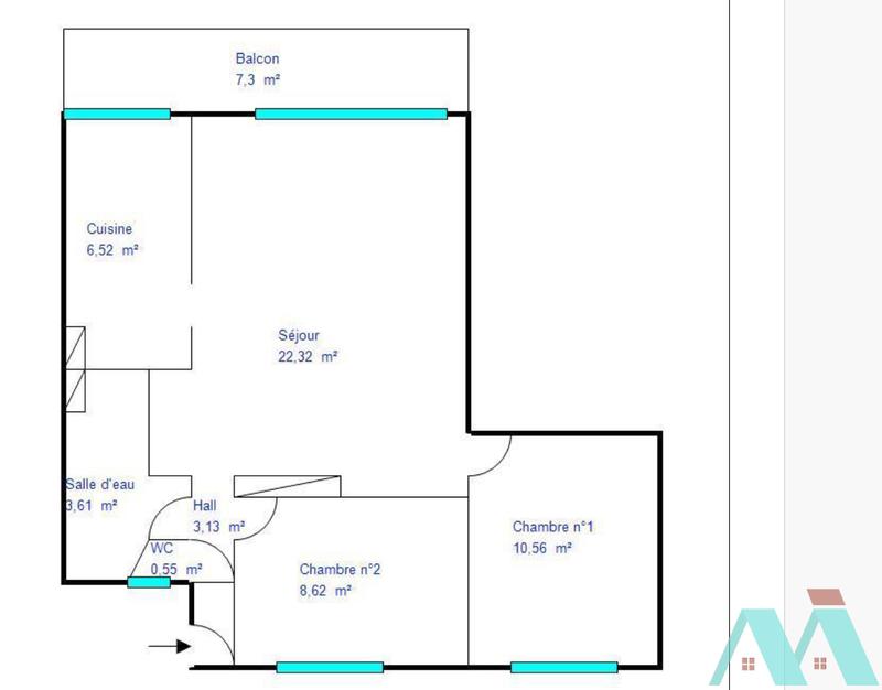 Appartement - 55 m² - 3 pièces