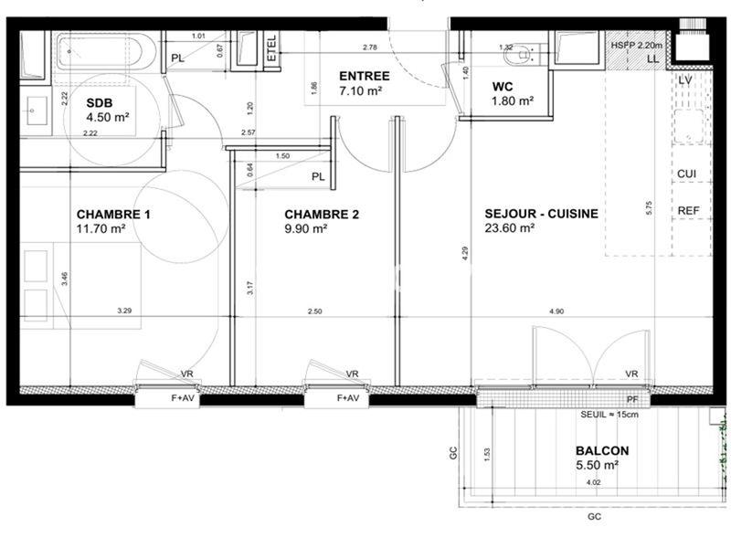 Appartement - 60 m² - 3 pièces