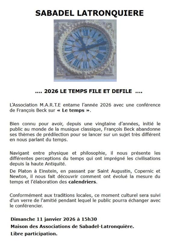 Conférence à Sabadel Latronquière : "le temps"