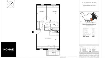 Appartement - 59 m² - 3 pièces