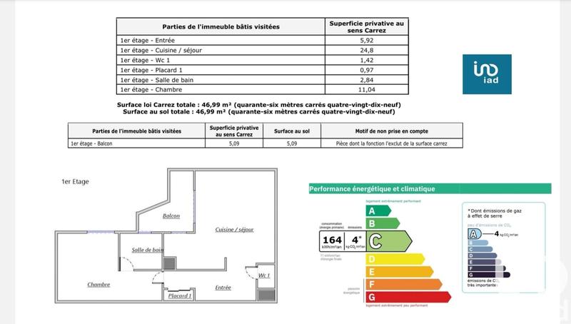 Appartement - 47 m² - 2 pièces