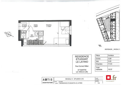 Appartement - 18 m² - 1 pièce
