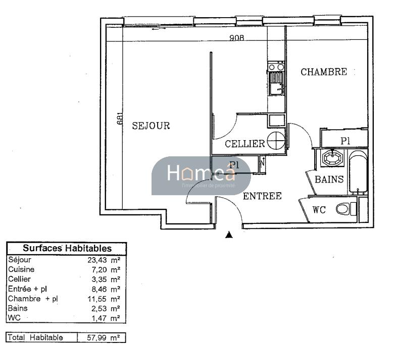 Appartement - 58 m² - 2 pièces