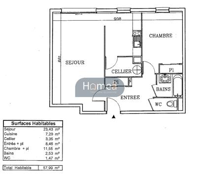 Appartement - 58 m² - 2 pièces