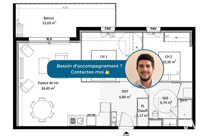 Appartement - 61 m² - 3 pièces