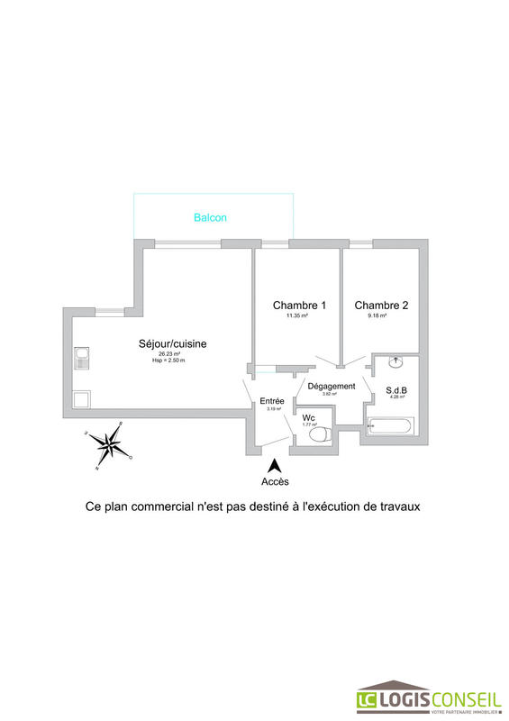 Appartement - 60 m² - 3 pièces