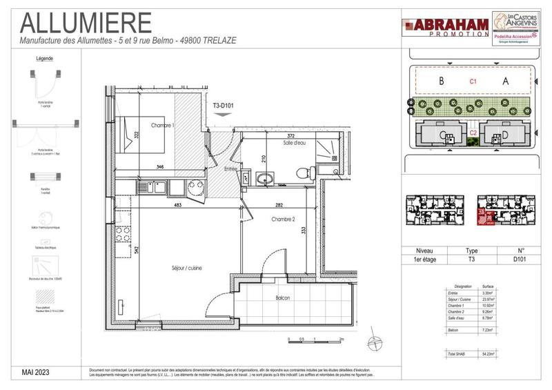 Appartement - 54 m² - 3 pièces