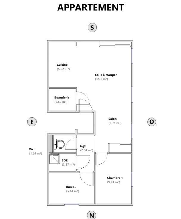 Appartement - 52 m² - 3 pièces