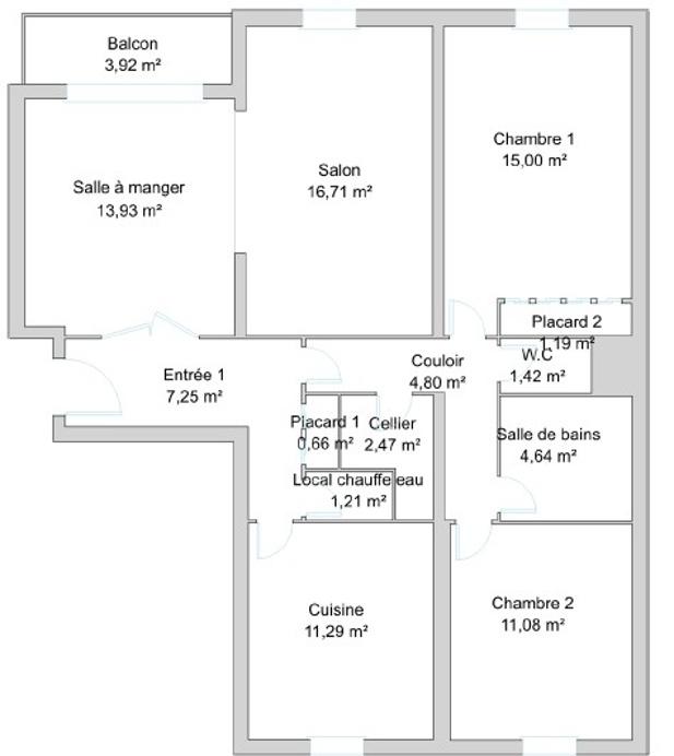 Appartement ancien - 92 m² - 4 pièces
