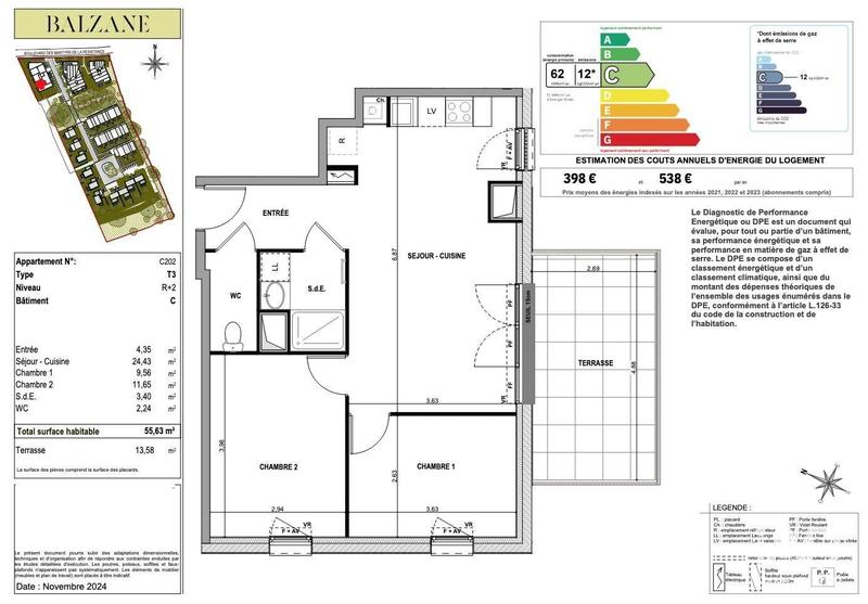Appartement - 56 m² - 3 pièces