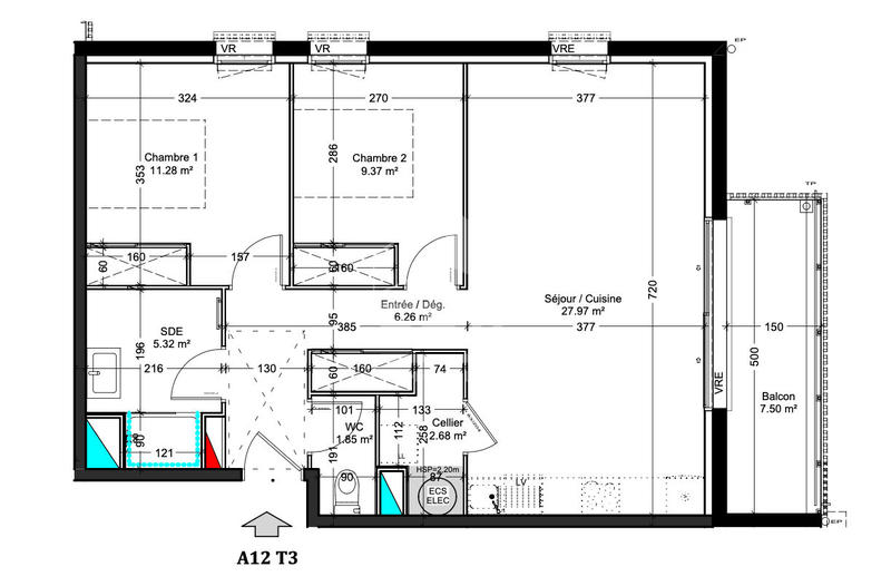Appartement - 65 m² - 3 pièces