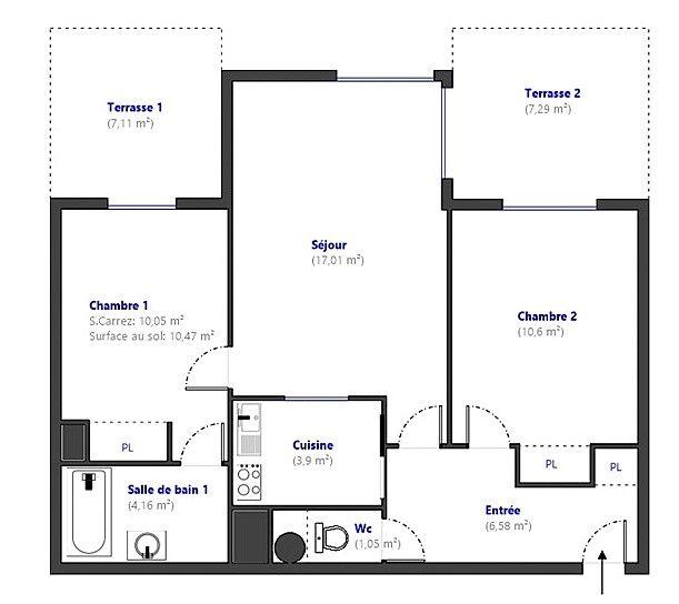 Appartement - 54 m² - 3 pièces