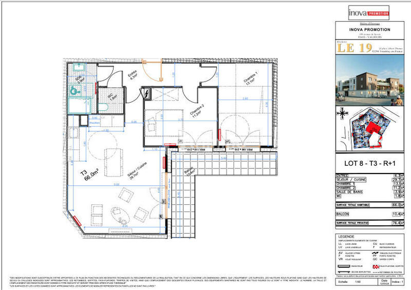 Appartement - 65 m² - 3 pièces