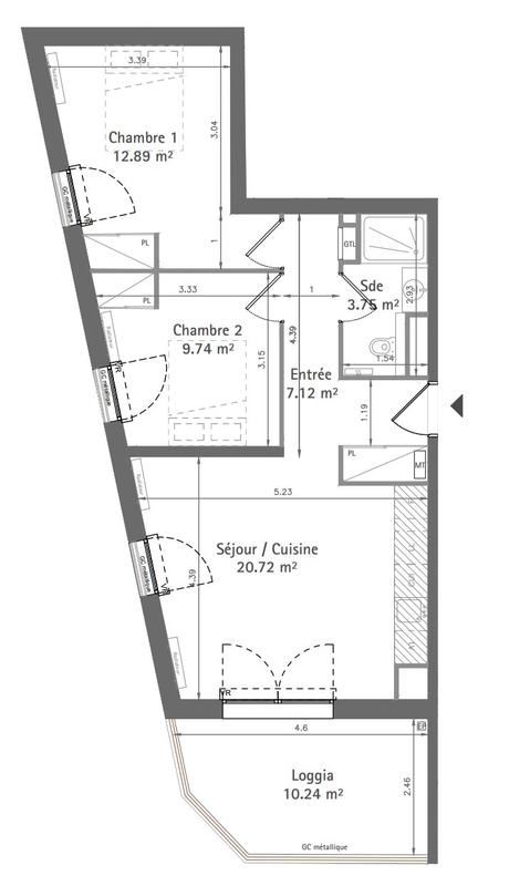 Appartement - 55 m² - 3 pièces