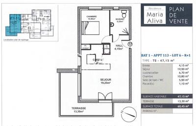 Appartement - 47 m² - 2 pièces