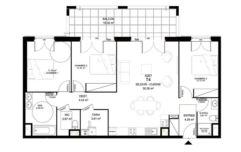 Appartement - 90 m² - 4 pièces