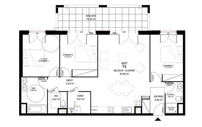 Appartement - 90 m² - 4 pièces