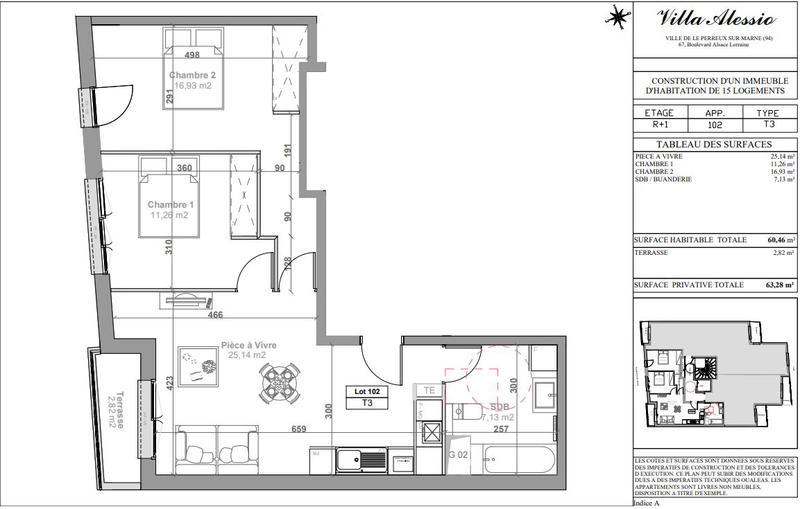 Appartement - 60 m² - 3 pièces