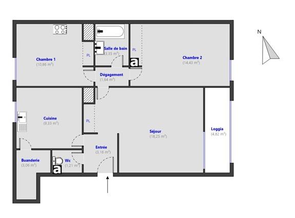 Appartement - 65 m² - 3 pièces