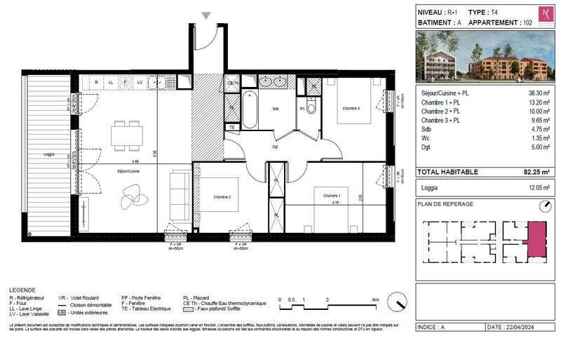 Appartement - 82 m² - 4 pièces