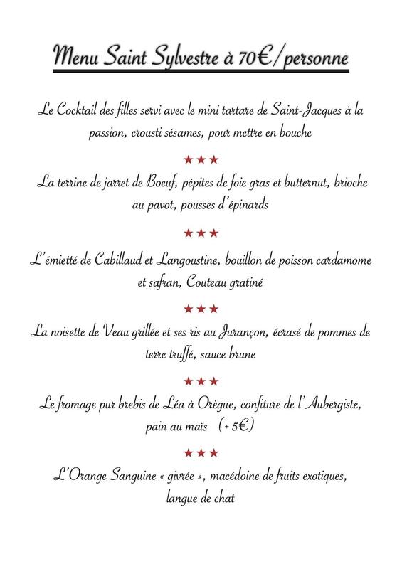 Menu des fêtes l'Auberge du Pas de Vent (Soir)