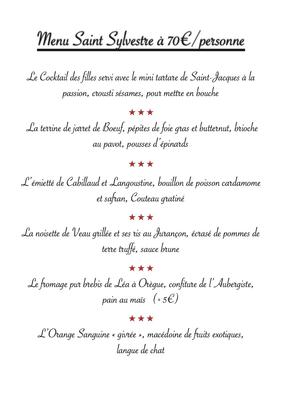 Menu des fêtes l'Auberge du Pas de Vent (Soir)