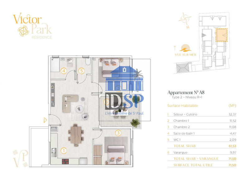 Appartement - 62 m² - 3 pièces