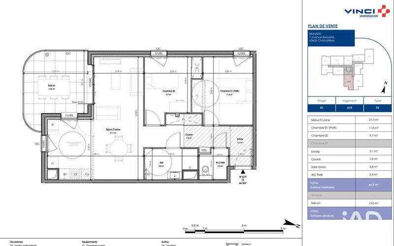 Appartement - 65 m² - 3 pièces