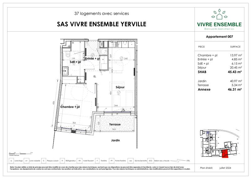 Appartement - 45 m² - 2 pièces