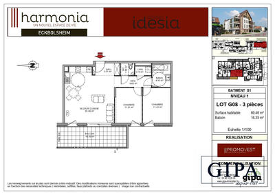 Appartement - 69 m² - 3 pièces