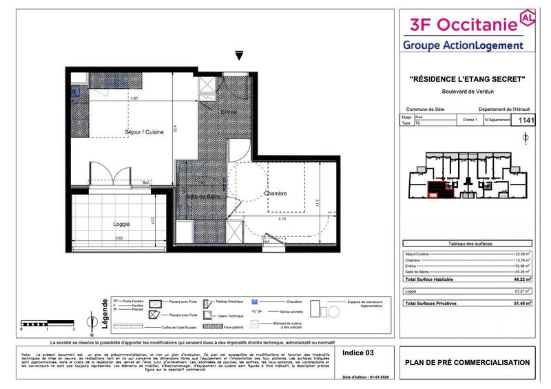 Appartement - 44 m² - 2 pièces