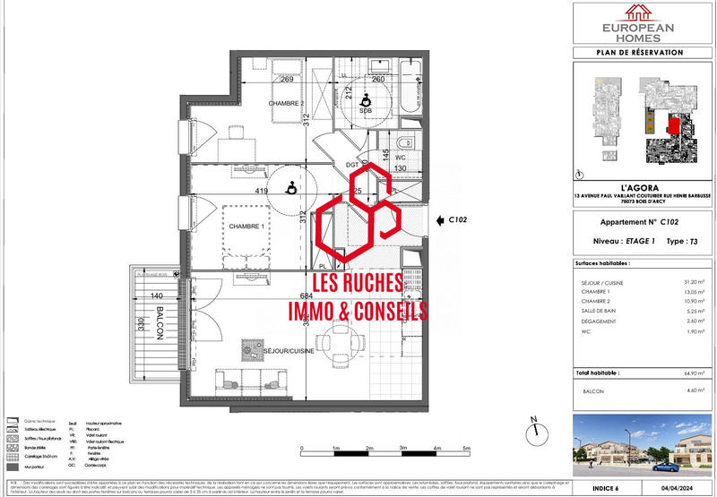 Appartement - 65 m² - 3 pièces