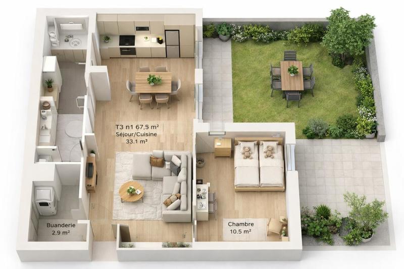 Appartement - 67 m² - 3 pièces