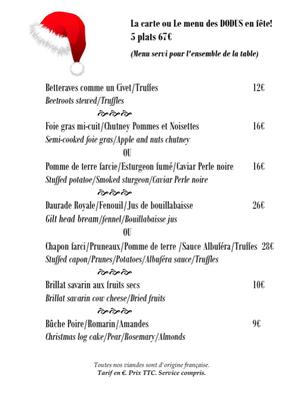 Menu de Fêtes du restaurant les Dodus