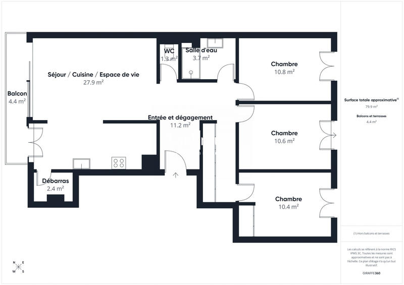 Appartement - 80 m² - 4 pièces