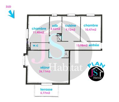 Appartement - 80 m² - 3 pièces