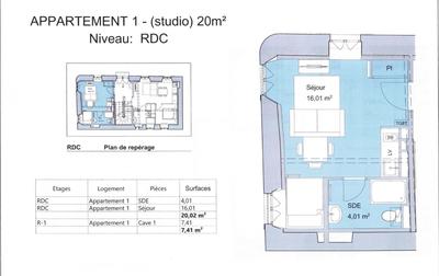 Appartement - 20 m² - 1 pièce
