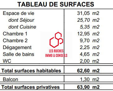 Appartement - 62 m² - 3 pièces