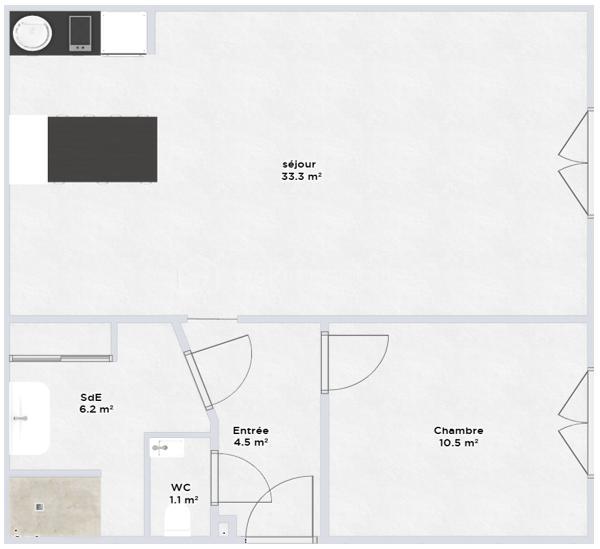 Bureau - 55 m² - 2 pièces