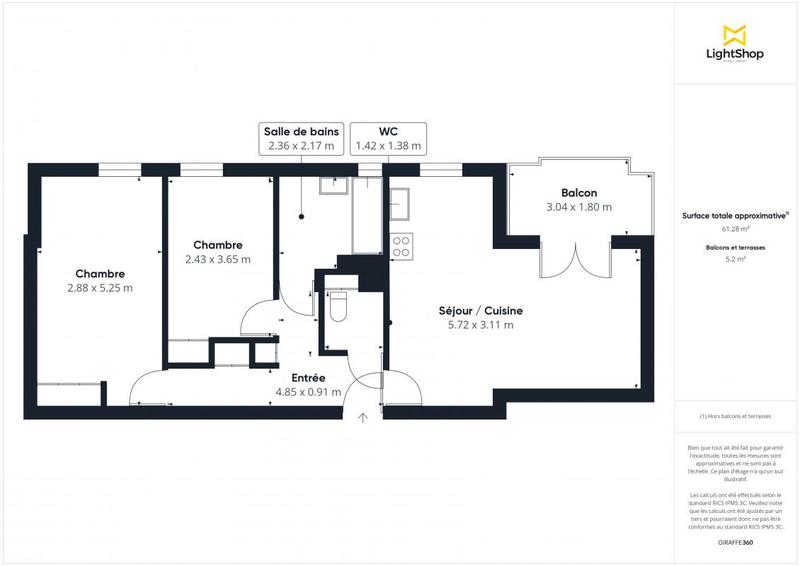 Appartement - 61 m² - 3 pièces
