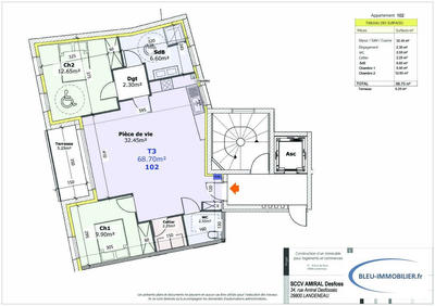 Appartement - 69 m² - 3 pièces