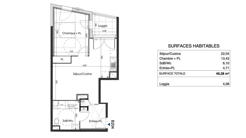 Appartement - 46 m² - 2 pièces