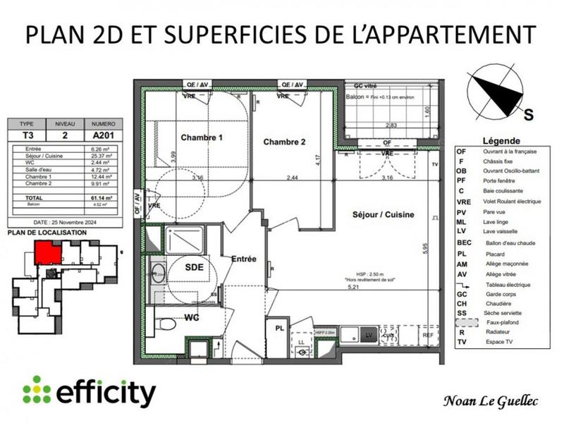 Appartement - 61 m² - 3 pièces