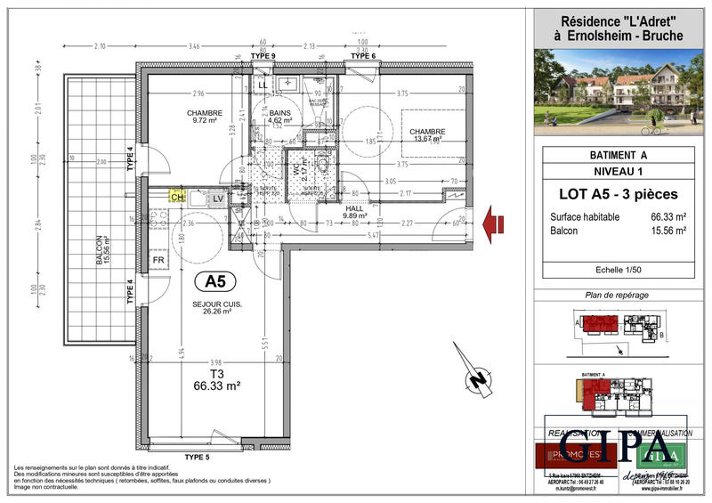 Appartement - 66 m² - 3 pièces