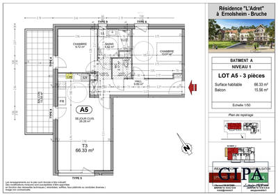 Appartement - 66 m² - 3 pièces